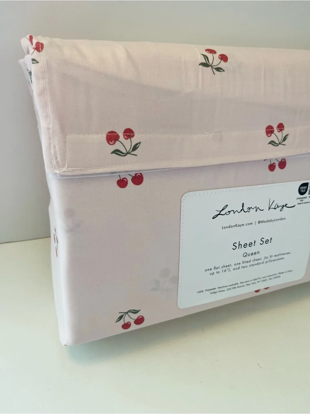 London Kaye Queen Sheet Sets Lot of 2 Petite Cherries & Cafe Espresso Martini